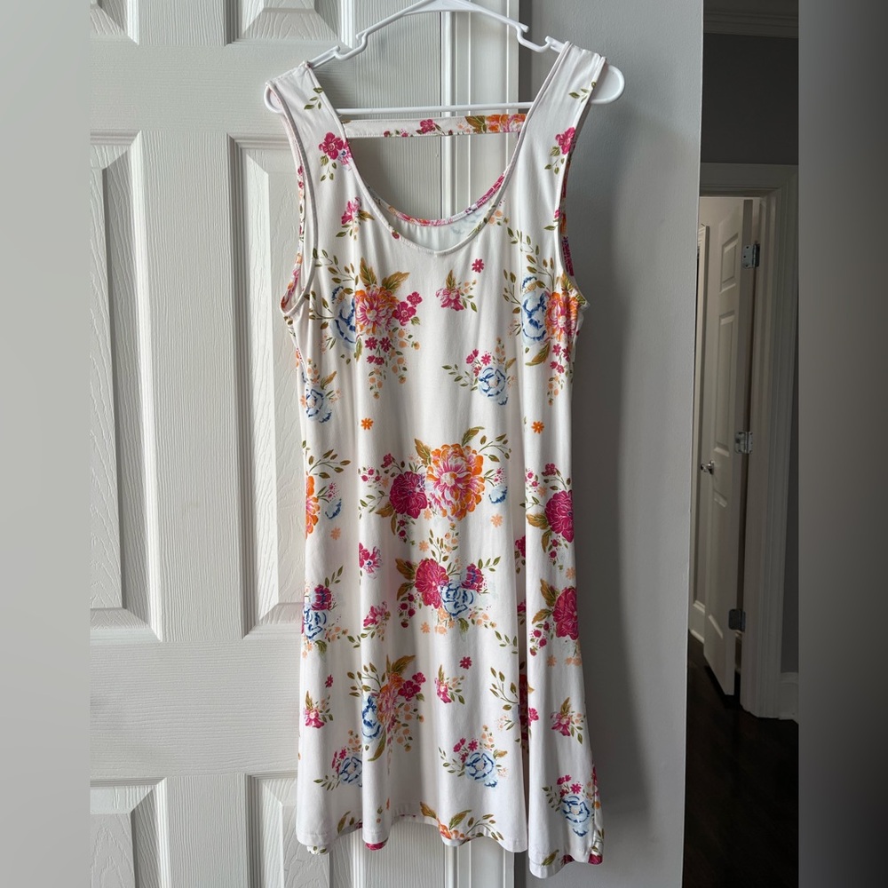 Mudd Floral Print Midi Dress - Pink, Blue, Orange on White